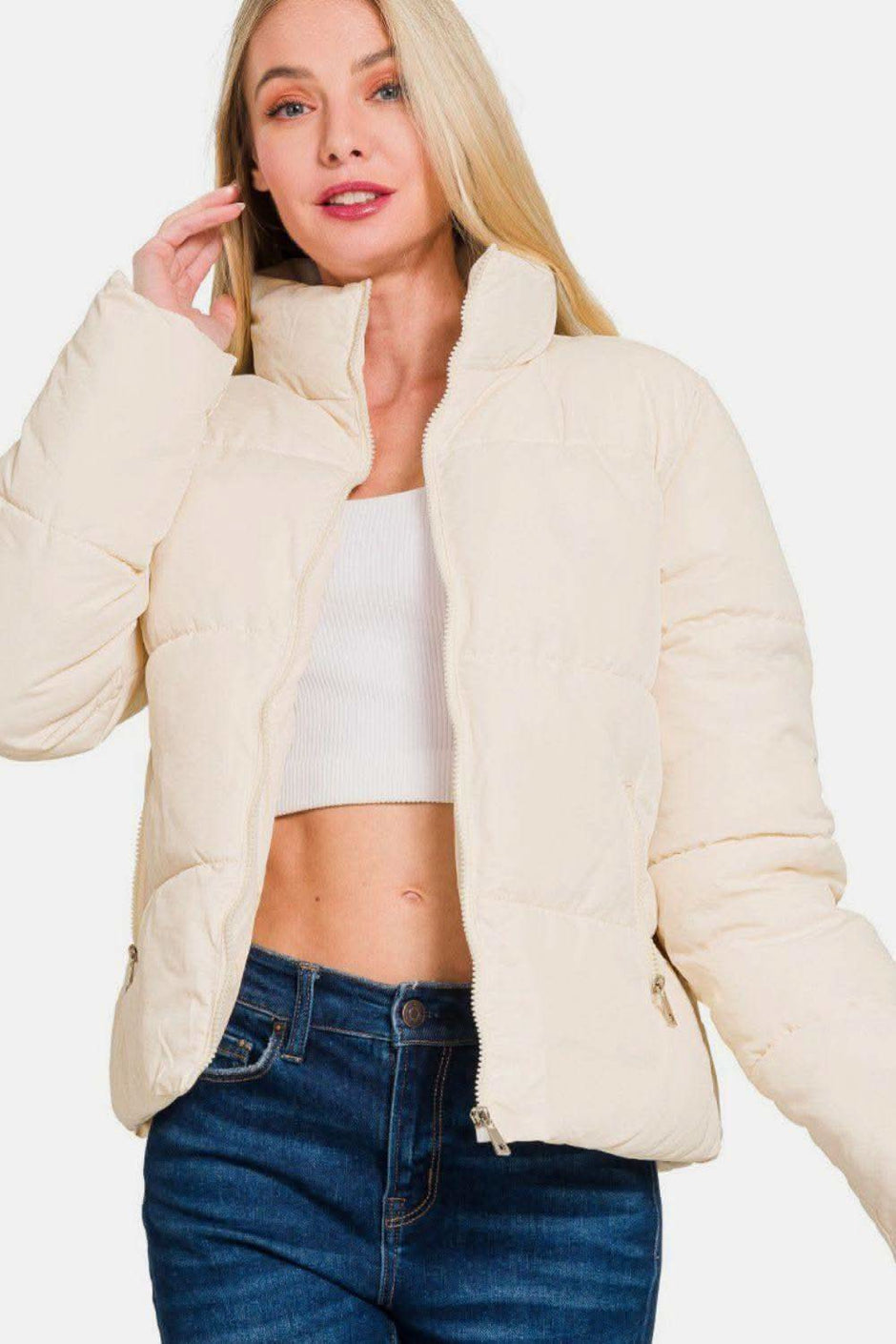 Zenana Zip Up Turtleneck Puffer Jacket with Pockets - SwagglyLife Home & Fashion